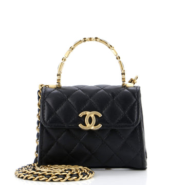 Chanel Coco Enamel Top Handle Flap Bag Quilted Lambskin Mini