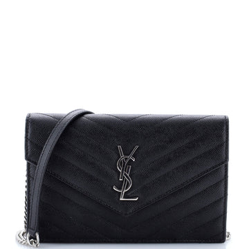 Saint Laurent Classic Monogram Wallet on Chain Matelasse Chevron Metallic Leather Small