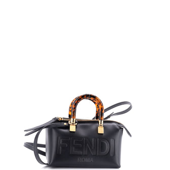 Fendi Logo By The Way Top Handle Bag Embossed Leather Mini