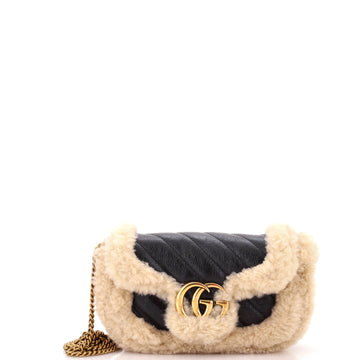 Gucci GG Marmont Flap Bag Diagonal Quilted Leather with Wool Trim Super Mini
