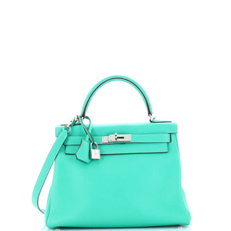 Hermes Kelly Handbag Blue Swift with Palladium Hardware 28
