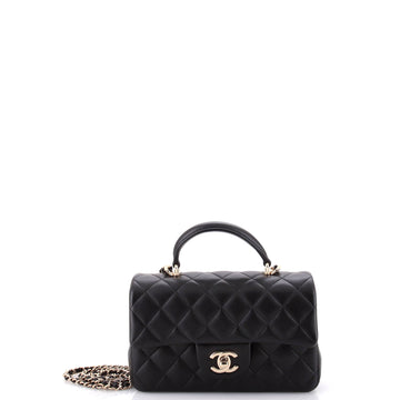 Chanel Classic Single Flap Top Handle Bag Quilted Lambskin Mini