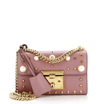 Gucci Pearly Padlock Shoulder Bag Studded Leather Small