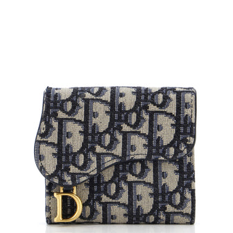 Christian Dior Saddle Flap Zipped Card Holder Oblique Canvas Compact