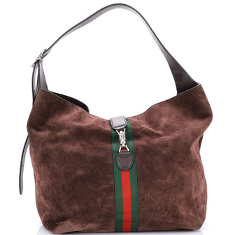 Gucci Web Jackie 1961 Soft Shoulder Bag Suede Medium