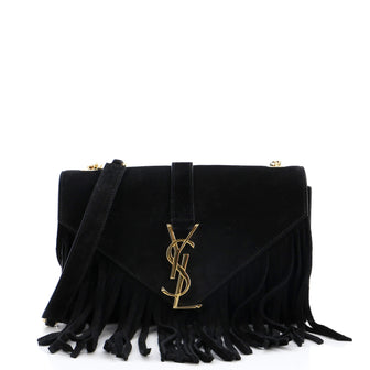 Saint Laurent Classic Monogram Fringe Crossbody Bag Suede Small