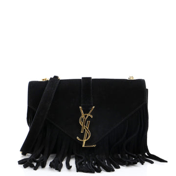 Saint Laurent Classic Monogram Fringe Crossbody Bag Suede Small