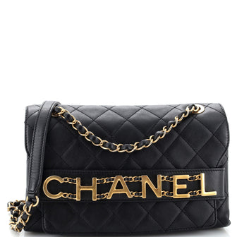 Chanel Logo Enchained Flap Bag Quilted Calfskin Medium