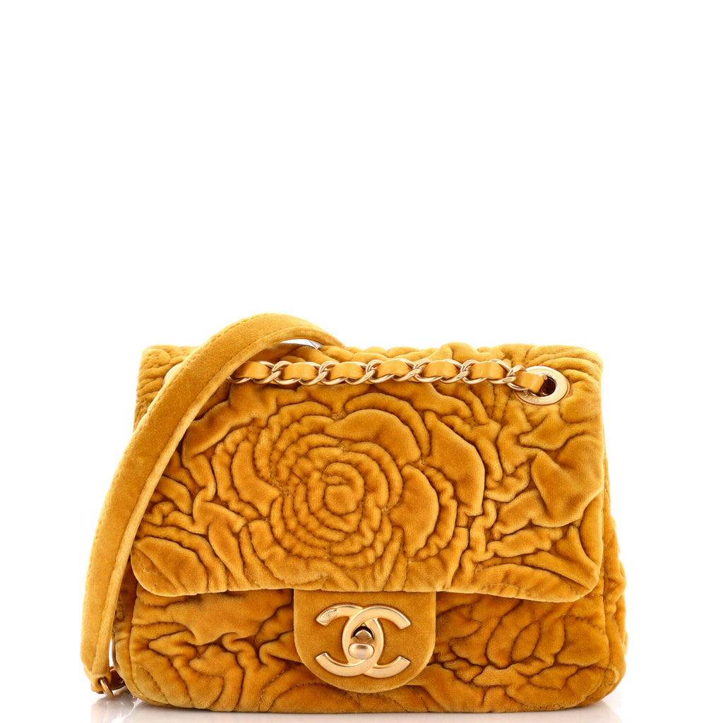 chanel mini velvet backpack Chanel Square Classic Single Flap Bag Camellia Velvet Mini Orange 2950932