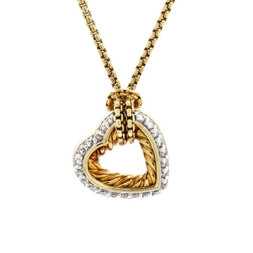 David Yurman Cable Heart Pendant Necklace 18K Yellow Gold with Diamonds
