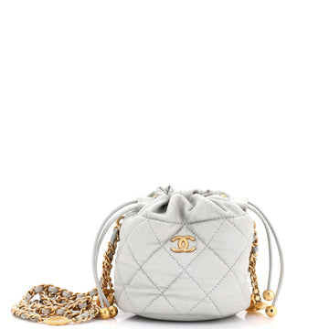 Chanel Medallion Charms Drawstring Bucket Bag Quilted Caviar Mini