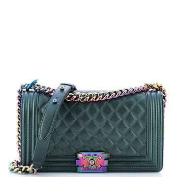 Chanel Boy Flap Bag Quilted Iridescent Goatskin Old Medium