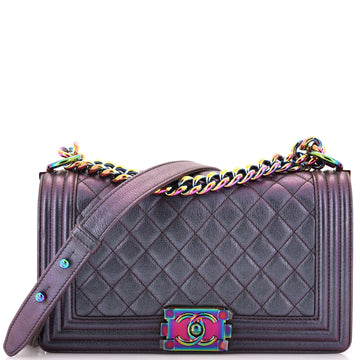 Chanel Boy Flap Bag Quilted Iridescent Goatskin Old Medium