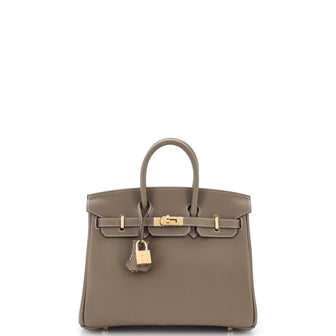 Hermes Birkin Handbag Grey Swift with Gold Hardware 25