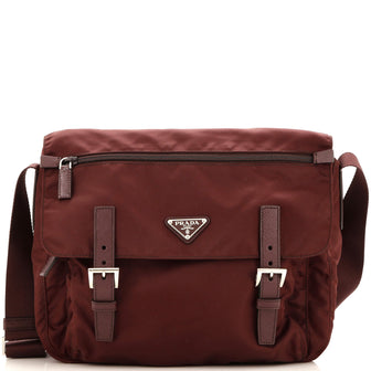 Prada Double Buckle Flap Messenger Bag Tessuto Large