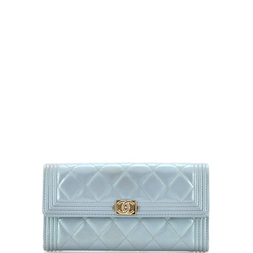 Chanel Boy Flap Wallet Quilted Patent Long
