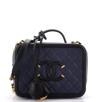 Chanel Filigree Vanity Case Quilted Iridescent Caviar Medium