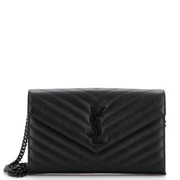 Saint Laurent Classic Monogram Short Chain Wallet Matelasse Chevron Leather Long