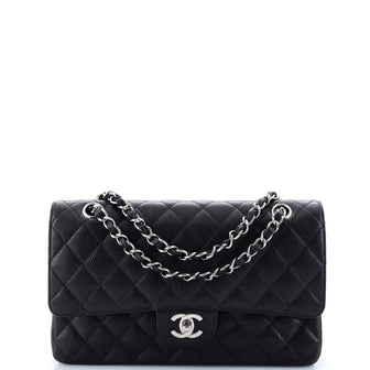 Chanel Vintage Classic Double Flap Bag Quilted Caviar Medium