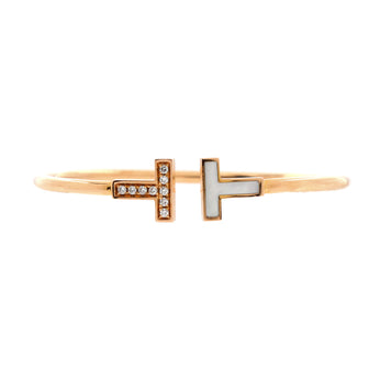 Tiffany & Co. T Wire Bracelet 18K Rose Gold with Diamonds and Mother Of Pearl