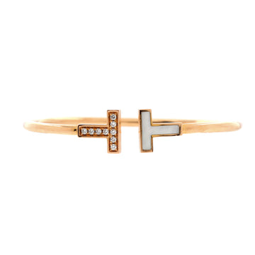 Tiffany & Co. T Wire Bracelet 18K Rose Gold with Diamonds and Mother Of Pearl