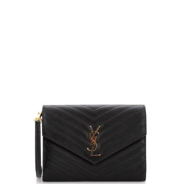Saint Laurent Classic Monogram Envelope Wristlet Clutch Matelasse Chevron Leather