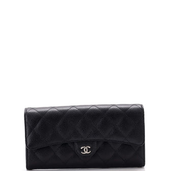 Chanel CC Gusset Classic Flap Wallet Quilted Caviar Long