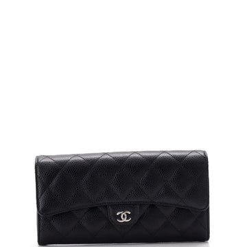 Chanel CC Gusset Classic Flap Wallet Quilted Caviar Long