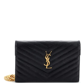 Saint Laurent Classic Monogram Wallet on Chain Matelasse Chevron Leather Medium