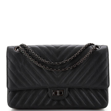 Chanel So Black Reissue 2.55 Flap Bag Chevron Aged Calfskin 225