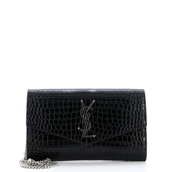 Saint Laurent Uptown Chain Wallet Crocodile Embossed Leather
