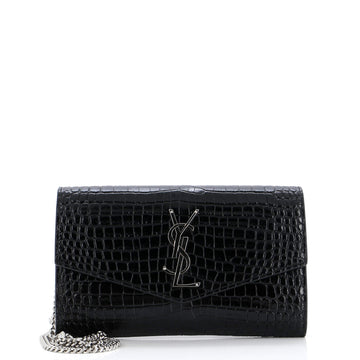 Saint Laurent Uptown Chain Wallet Crocodile Embossed Leather