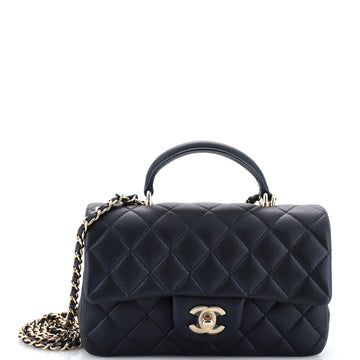 Chanel Classic Single Flap Top Handle Bag Quilted Iridescent Lambskin Mini