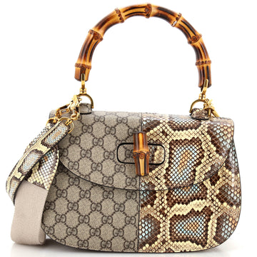 Gucci Bamboo 1947 Top Handle Bag GG Coated Canvas and Python Medium