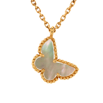 Van Cleef & Arpels Sweet Alhambra Butterfly Pendant Necklace 18K Yellow Gold and Mother of Pearl