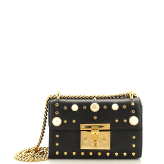 Gucci Pearly Padlock Shoulder Bag Studded Leather Small