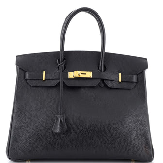 Hermes Birkin Handbag Black Ardennes with Gold Hardware 35