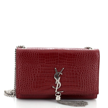 Saint Laurent Classic Monogram Tassel Crossbody Bag Crocodile Embossed Leather Medium