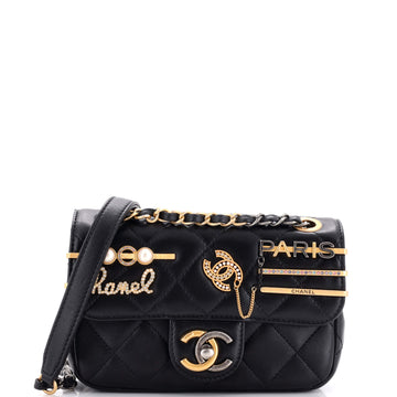 Chanel Coco Clips Flap Bag Embellished Quilted Lambskin Mini