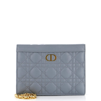 Christian Dior Caro Zipped Pouch With Chain Cannage Quilt Leather