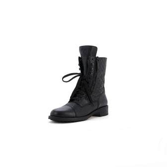 Chanel Women's CC Zip Up Combat Boots Quilted Leather