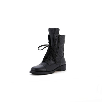Chanel Women's CC Zip Up Combat Boots Quilted Leather