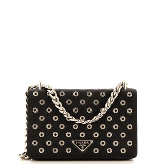 Prada Grommet Chain Flap Shoulder Bag Tessuto with Soft Calf Small