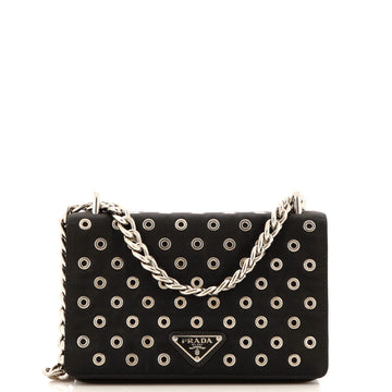 Prada Grommet Chain Flap Shoulder Bag Tessuto with Soft Calf Small