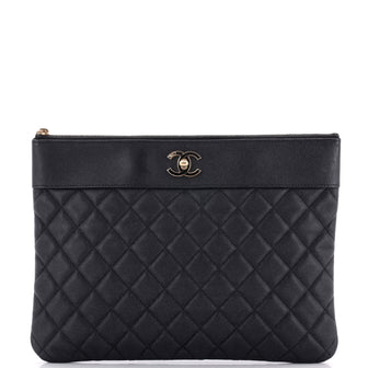 Chanel Mademoiselle Vintage O Case Clutch Quilted Sheepskin Medium