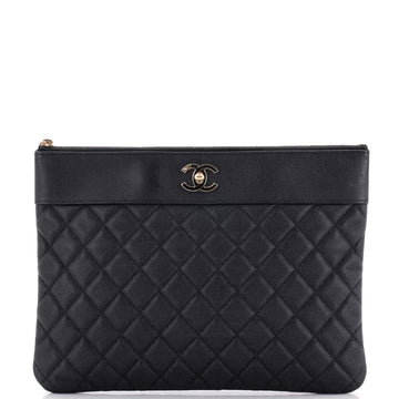 Chanel Mademoiselle Vintage O Case Clutch Quilted Sheepskin Medium