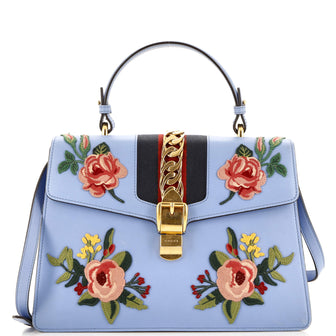 Gucci Sylvie Top Handle Bag Embroidered Leather Medium