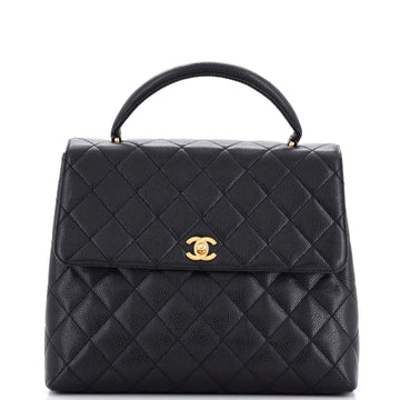Chanel Vintage Classic Top Handle Flap Bag Quilted Caviar Jumbo