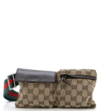 Gucci Vintage Double Belt Bag GG Canvas Small