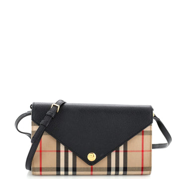 Burberry Hannah Envelope Wallet on Strap Leather and Vintage Check Canvas